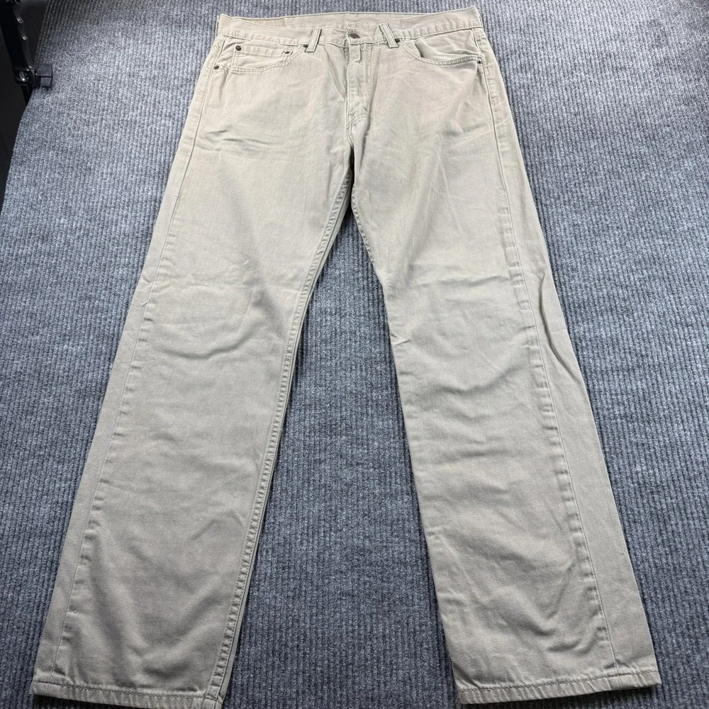 Levis 505 Jeans Mens 36x30 Beige Khaki Straight Leg Denim Pants Mid Rise‎ Casual
